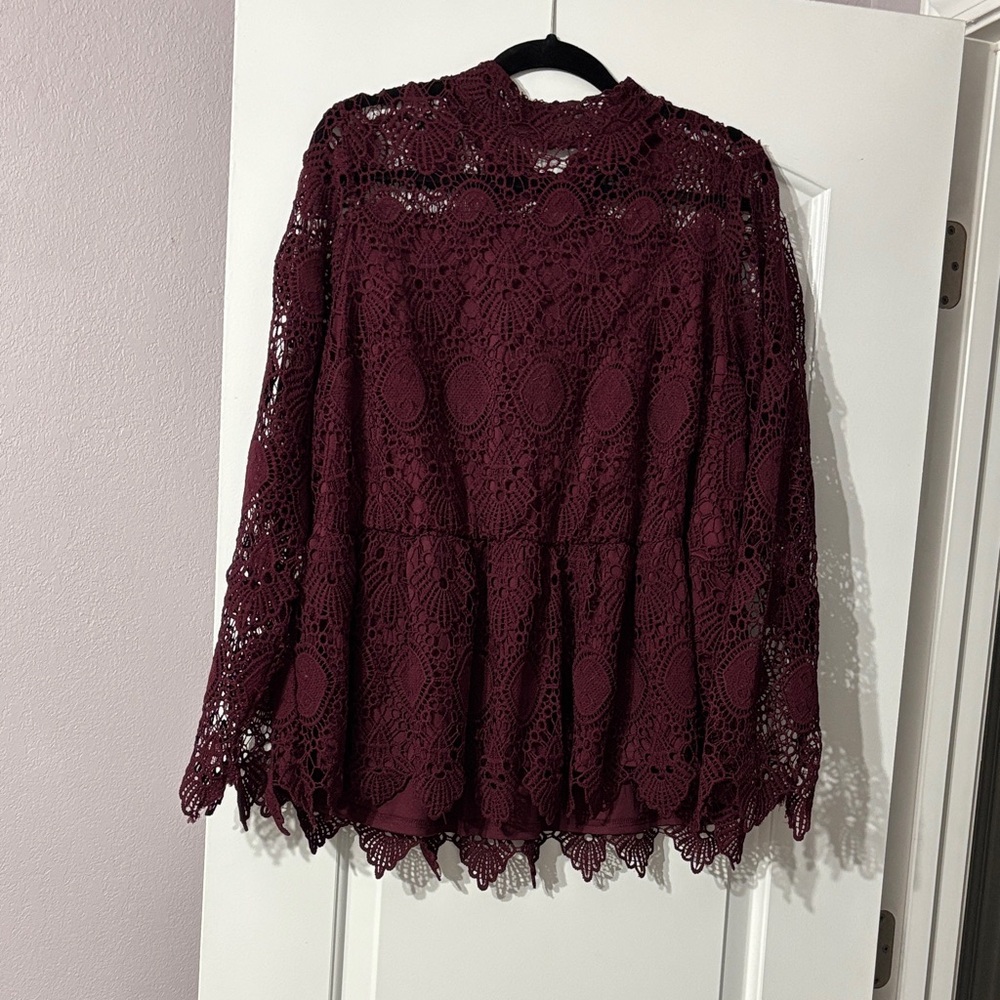 Lane Bryant Deep Red Lace Blouse